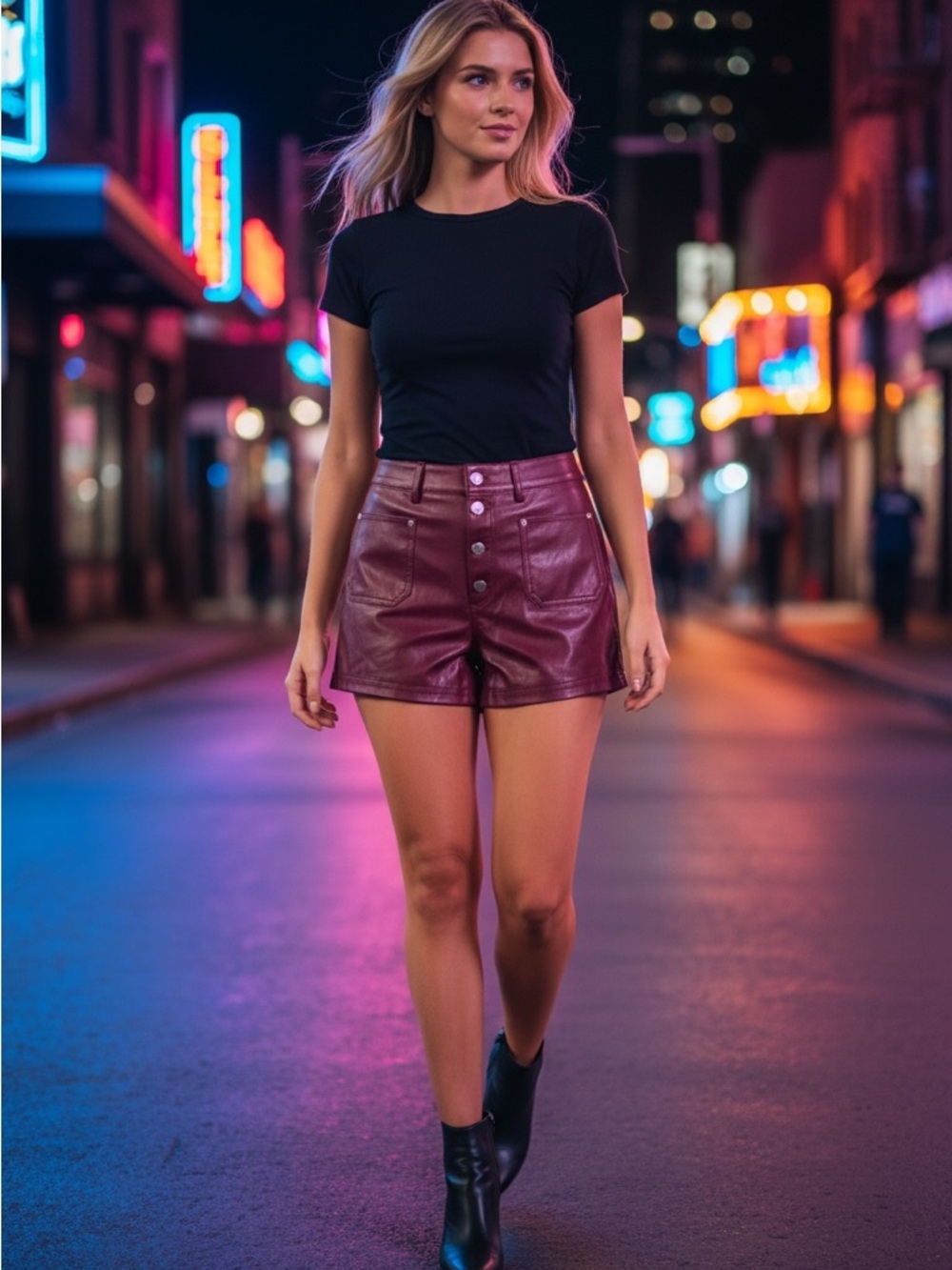 Love Tree High-Waist Button-Front Shorts in Burgundy